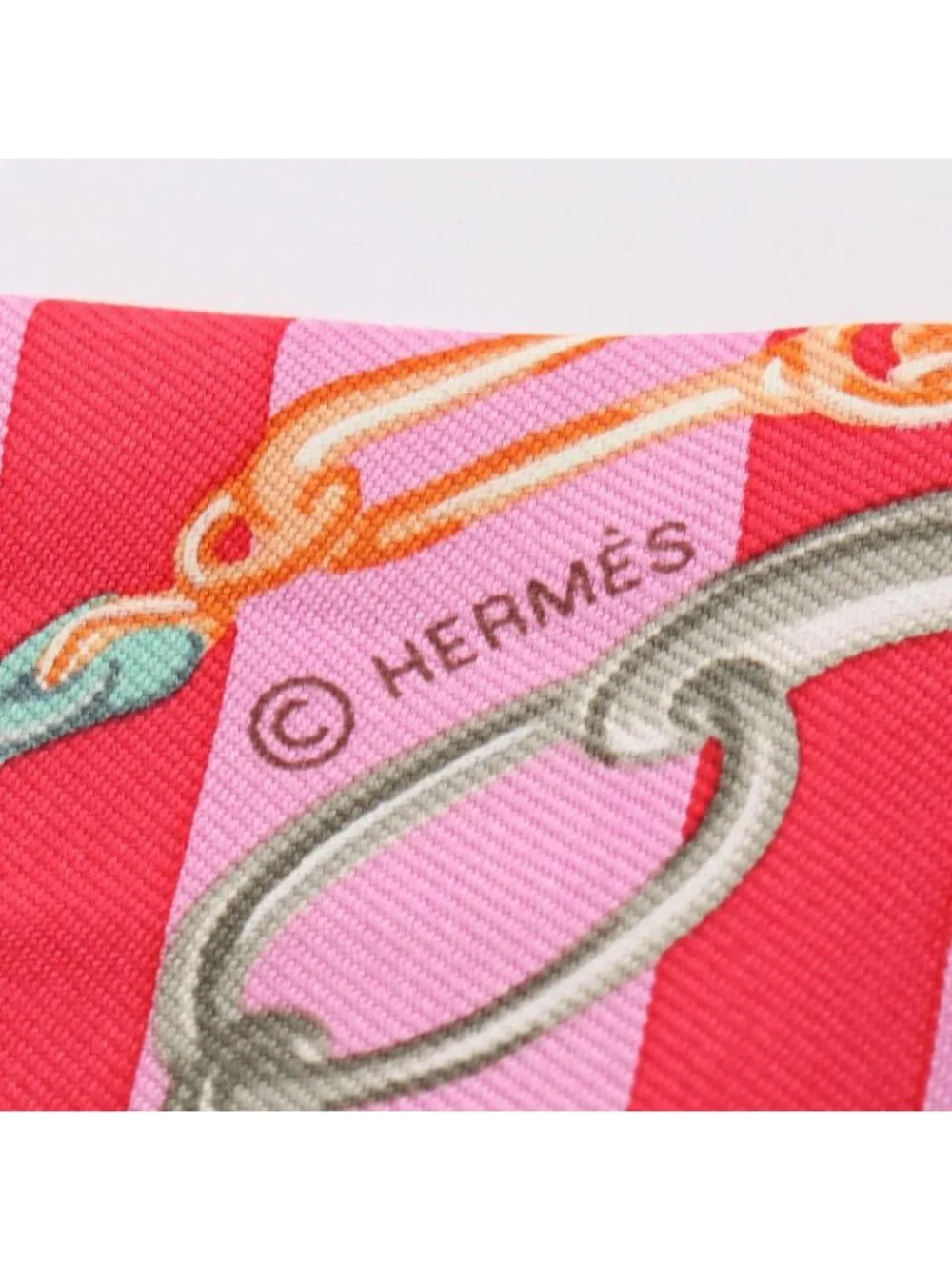 Hermes Scarf Twilly Brides de Gala Bayadere Ribbon Pink Silk